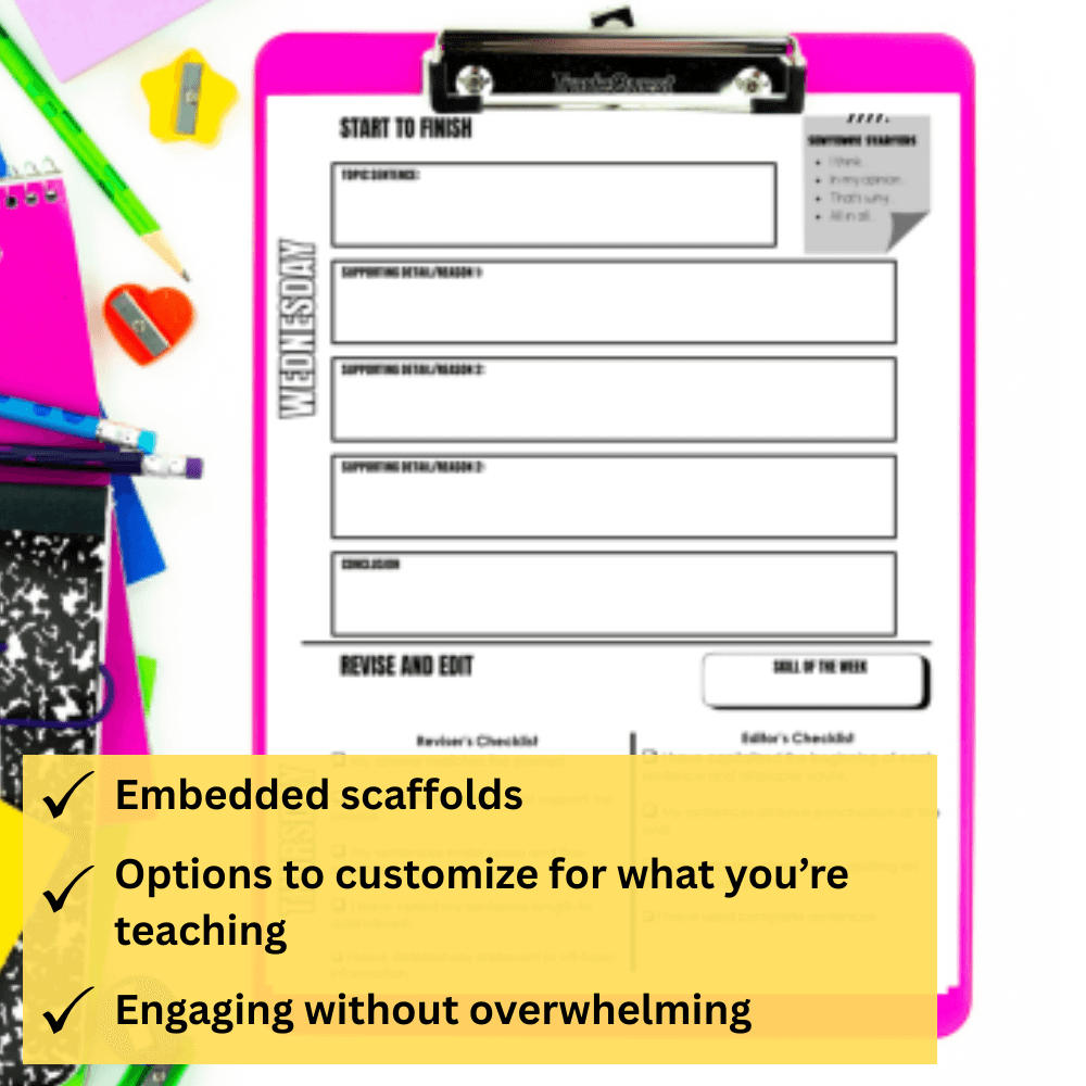 The Would You Rather Yearlong Morning Work: This Or That Paragraph of the Week Writing Practice by Differentiated Teaching with Rebecca Davies offers structured worksheets for engaging paragraph writing, with embedded scaffolds and customizable options.
