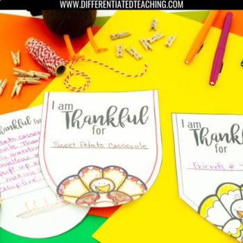 Thanksgiving "I am Thankful" Bunting Banner- November No Prep Writing Activity - Differentiated Teaching with Rebecca Davies