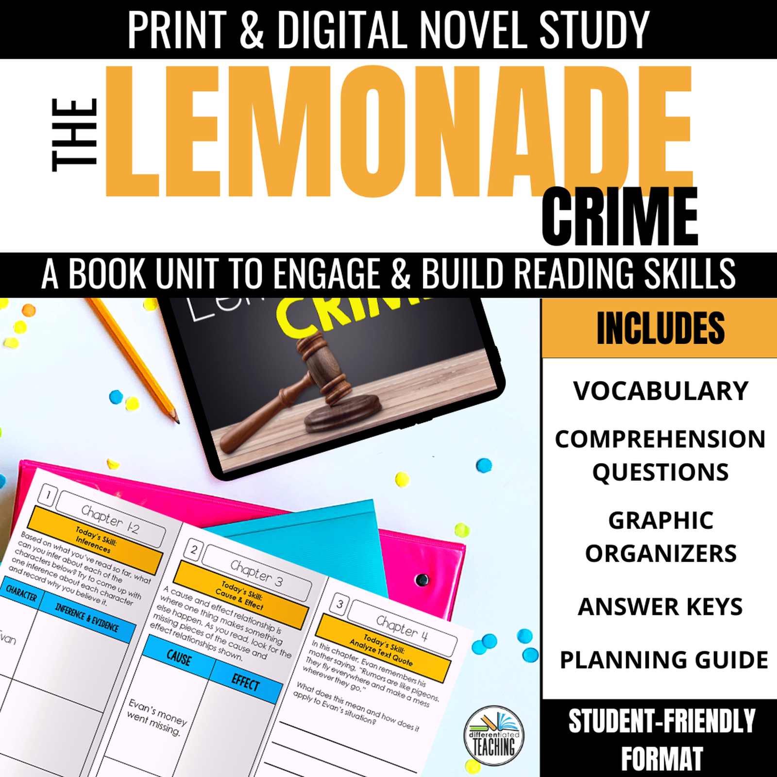 The Lemonade Crime Novel Unit: Hybrid Book Study Bundle - Differentiated Teaching with Rebecca Davies