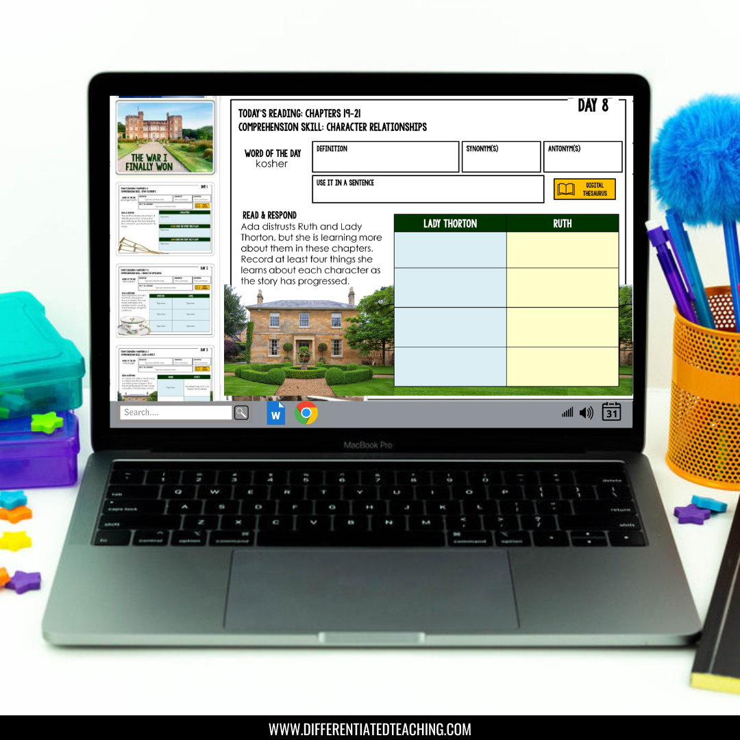 The War I Finally Won Novel Study: Digital Comprehension Questions & Activities - Differentiated Teaching with Rebecca Davies
