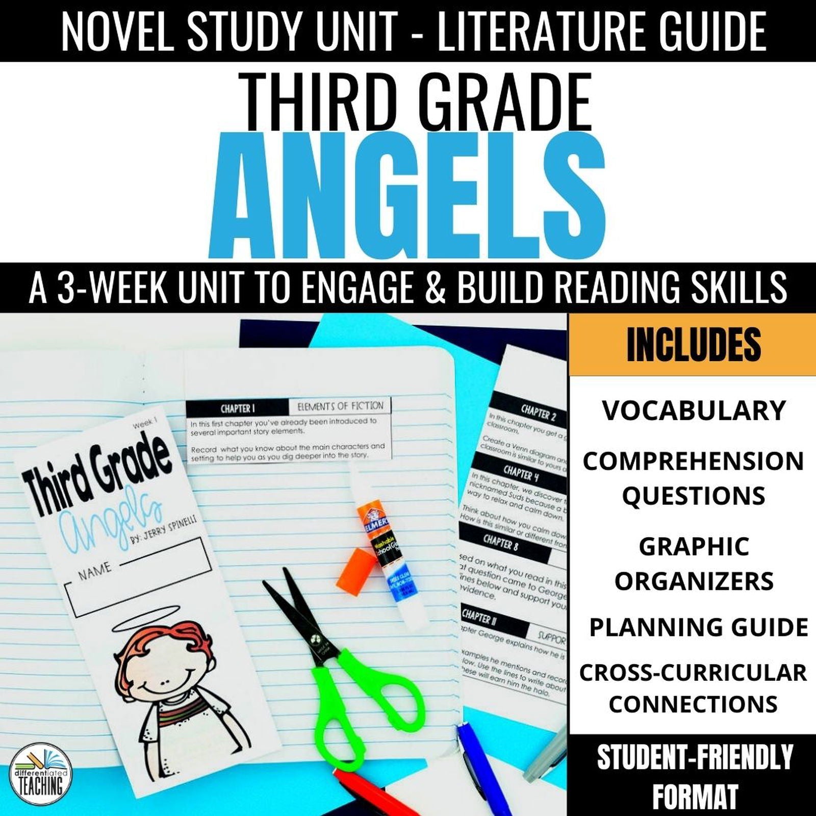 Third Grade Angels Novel Study: Comprehension & Vocabulary Activities for Reading Response - Differentiated Teaching with Rebecca Davies