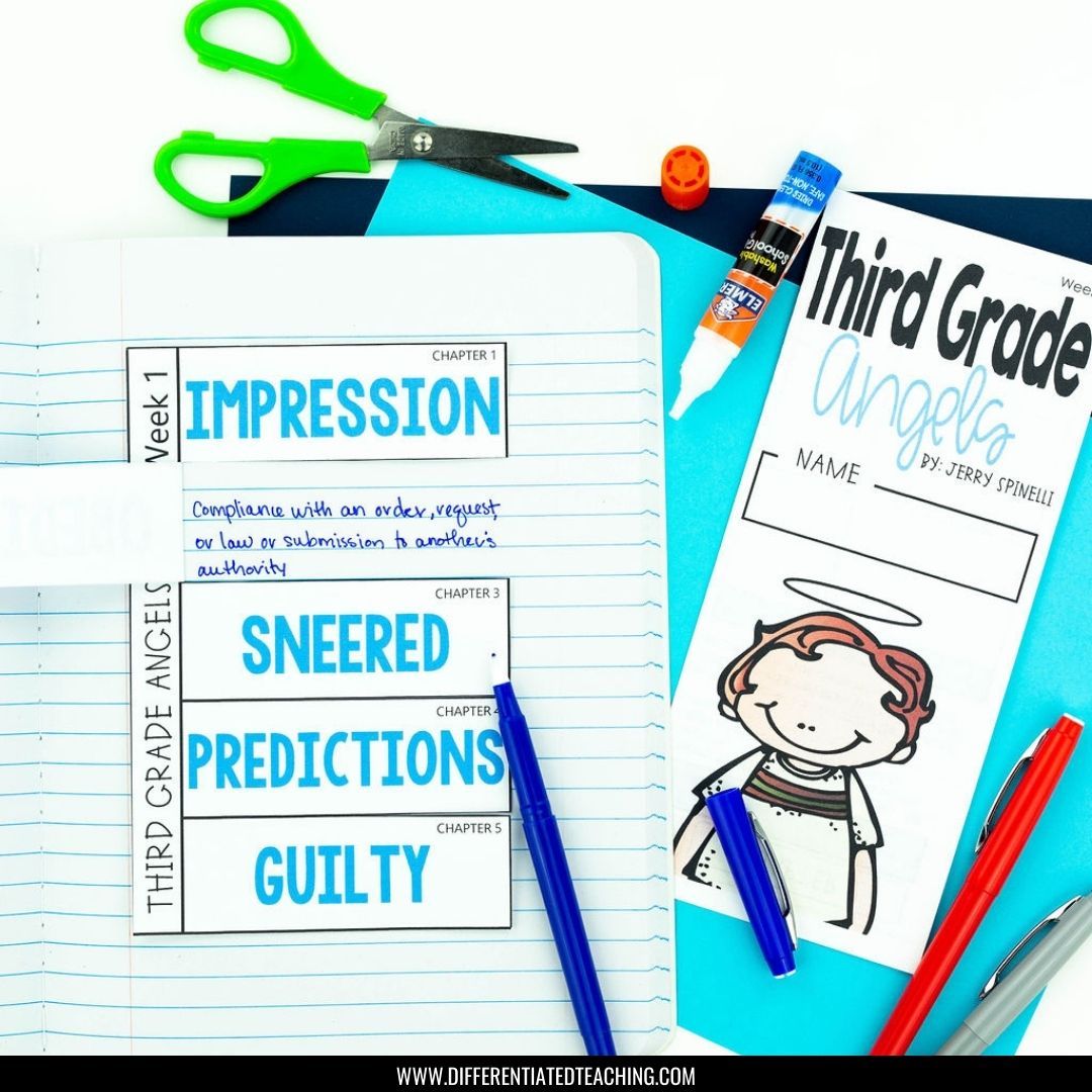 Third Grade Angels Novel Study: Comprehension & Vocabulary Activities for Reading Response - Differentiated Teaching with Rebecca Davies
