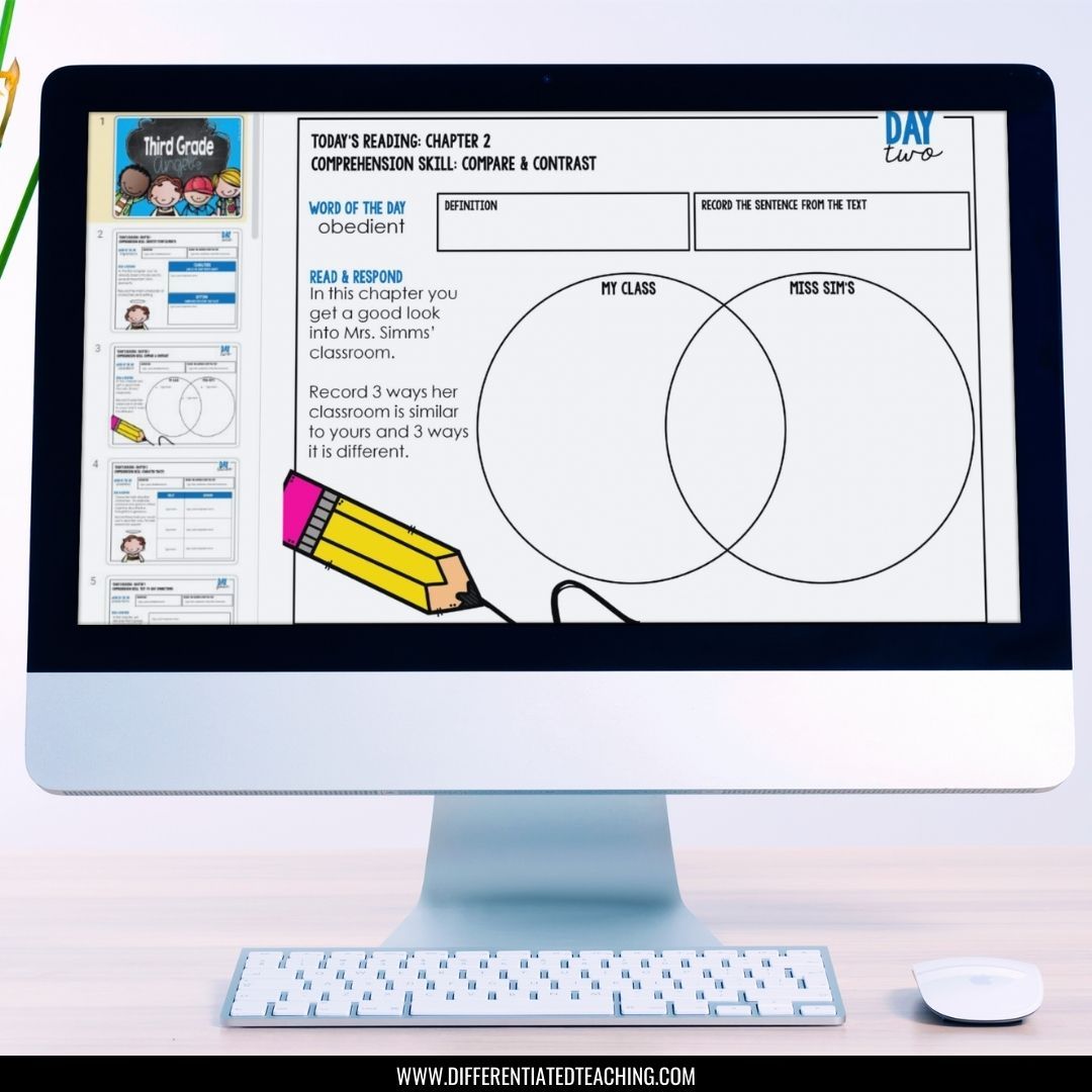 Third Grade Angels Novel Study: Comprehension & Vocabulary Activities for Reading Response - Differentiated Teaching with Rebecca Davies