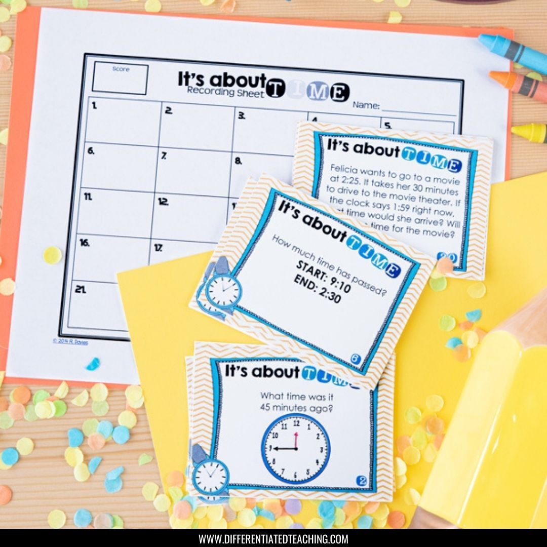 Time Task Cards: Telling Time & Calculating Elapsed Time - Differentiated Teaching with Rebecca Davies