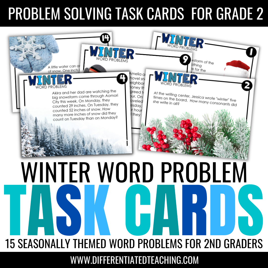 Winter Word Problems for 2nd grade: Story Problem Task Cards - Differentiated Teaching with Rebecca Davies