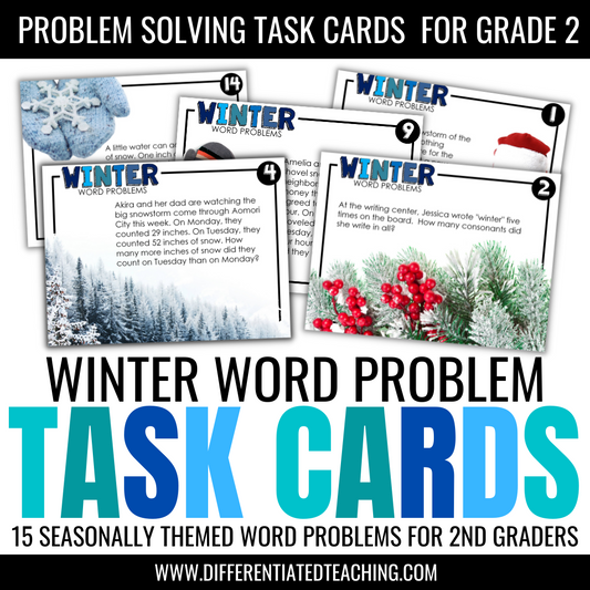 Winter Word Problems for 2nd grade: Story Problem Task Cards - Differentiated Teaching with Rebecca Davies