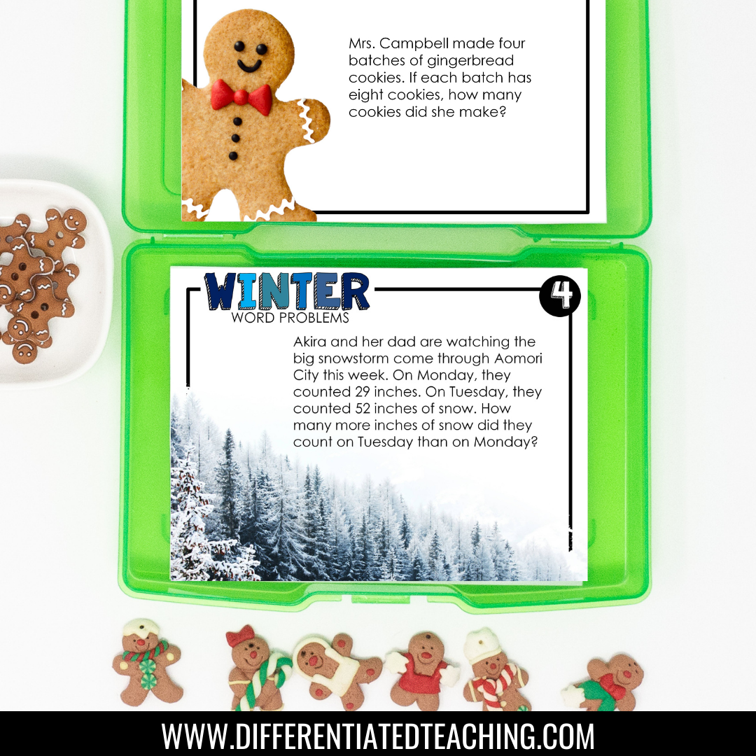 Winter Word Problems for 2nd grade: Story Problem Task Cards - Differentiated Teaching with Rebecca Davies