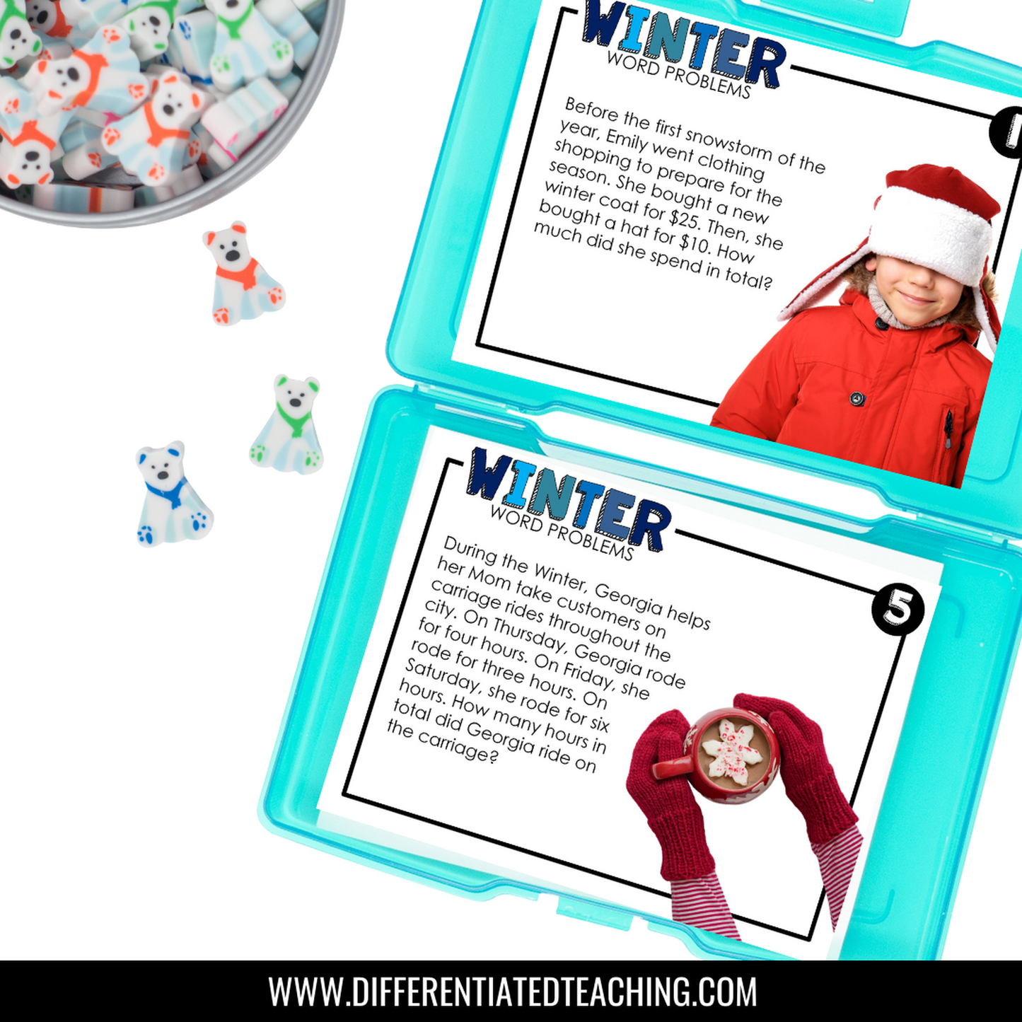 Winter Word Problems for 2nd grade: Story Problem Task Cards - Differentiated Teaching with Rebecca Davies