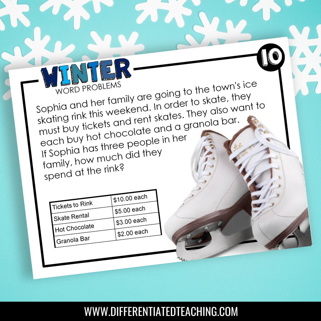 Winter Word Problems for 3rd grade: Story Problem Task Cards - Differentiated Teaching with Rebecca Davies