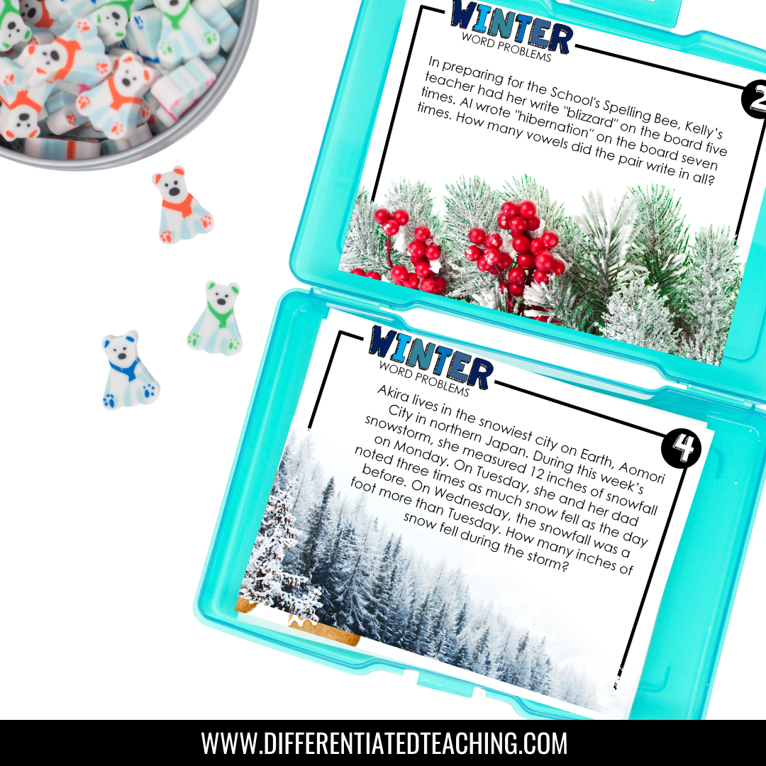 Winter Word Problems for 4th grade: Story Problem Task Cards - Differentiated Teaching with Rebecca Davies