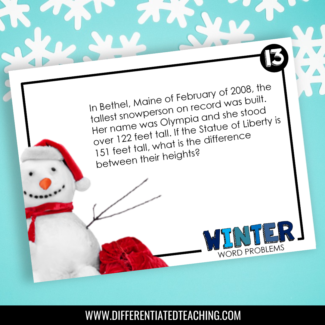 Winter Word Problems for 4th grade: Story Problem Task Cards - Differentiated Teaching with Rebecca Davies