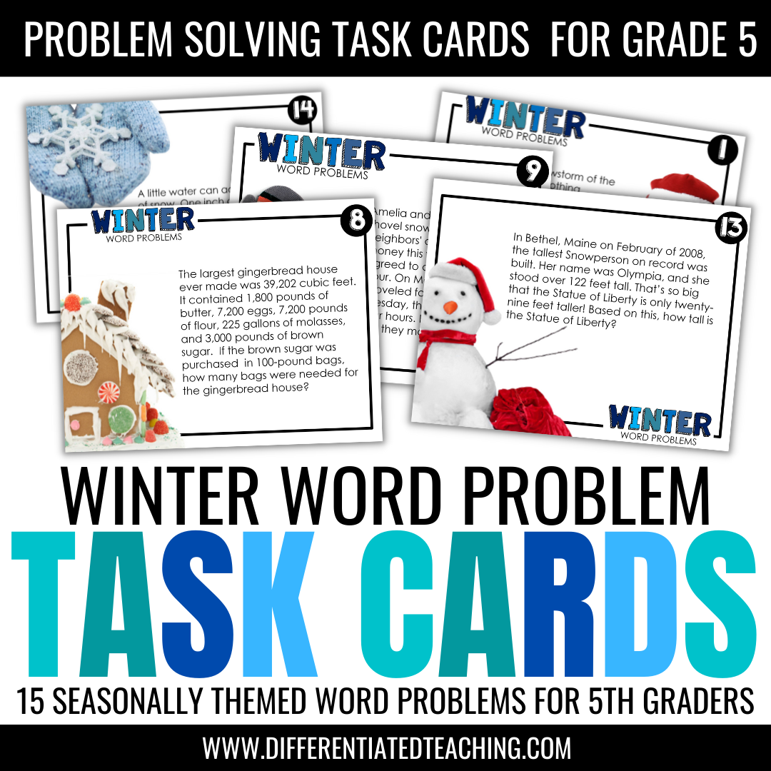 Winter Word Problems for 5th grade: Story Problem Task Cards - Differentiated Teaching with Rebecca Davies