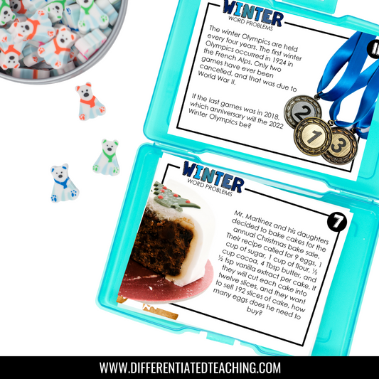 Winter Word Problems for 5th grade: Story Problem Task Cards - Differentiated Teaching with Rebecca Davies