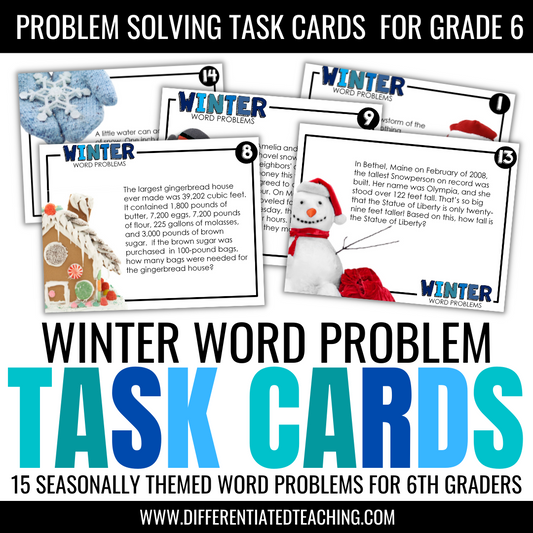 Winter Word Problems for 6th grade: Story Problem Task Cards - Differentiated Teaching with Rebecca Davies
