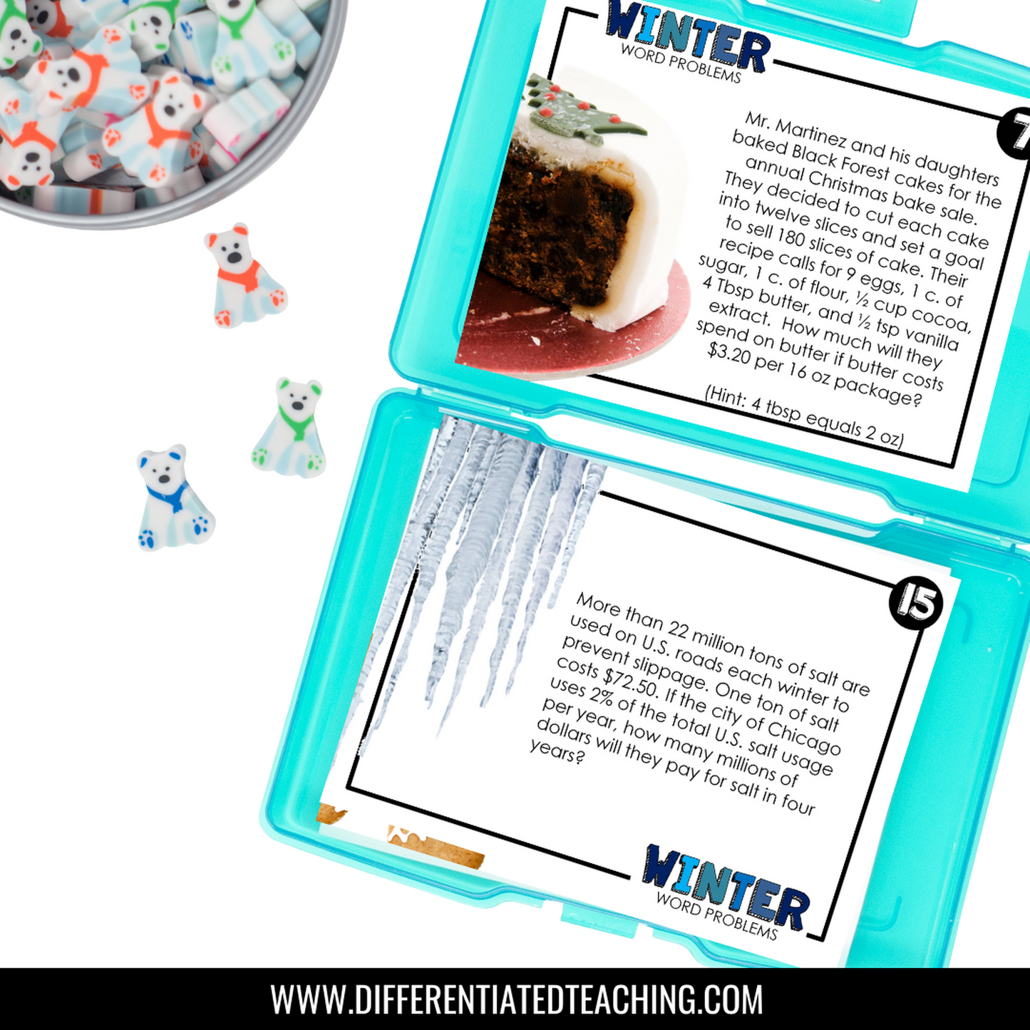 Winter Word Problems for 7th grade: Story Problem Task Cards - Differentiated Teaching with Rebecca Davies