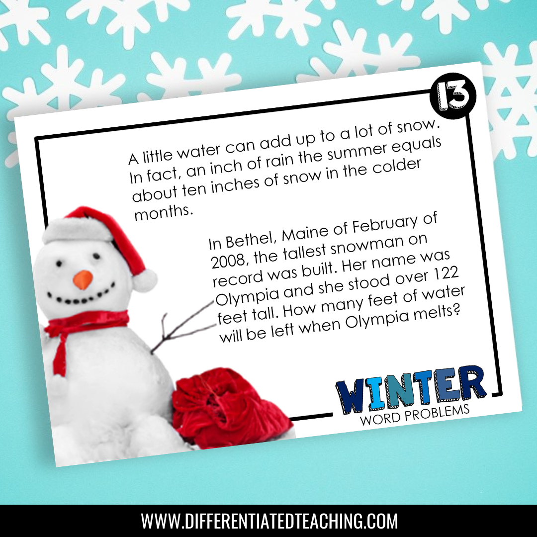 Winter Word Problems for 7th grade: Story Problem Task Cards - Differentiated Teaching with Rebecca Davies
