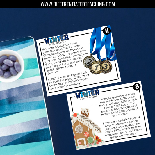 Winter Word Problems for 7th grade: Story Problem Task Cards - Differentiated Teaching with Rebecca Davies