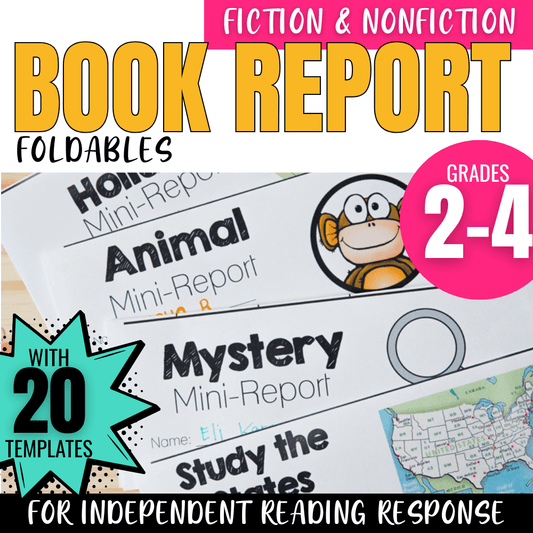 Image of Differentiated Teaching with Rebecca Davies' Foldable Book Report Templates for Fiction & Nonfiction Reading. Includes 20 colorful, foldable templates for grades 2–4, featuring animal and mystery reports—great for independent or genre-based units.