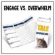 A chart with labeled sections sits beside a booklet for The Tale of Despereaux Novel Study Unit by Differentiated Teaching with Rebecca Davies. Bold text reads ENGAGE VS. OVERWHELM—ideal for studying Kate DiCamillo’s book with comprehension questions.
