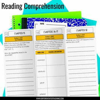 Hoot Novel Study: Comprehension Questions & Vocabulary by Differentiated Teaching with Rebecca Davies features worksheets for chapters 15, 16-17, and 18—each with questions and answer spaces—ideal for book clubs.